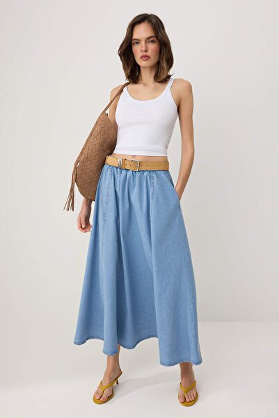 Συλλογή Trendyol Μπλε Τζιν Φούστα Μάξι με Βολάν TWOSS26ET00202