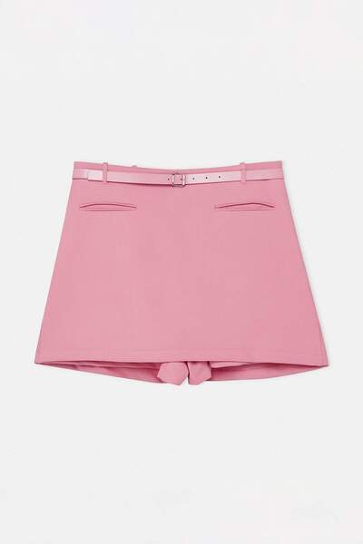 Trendyol Curve Ροζ Ζωνάτη Μίνι Υφαντή Φούστα Σορτς Μεγάλου Μεγέθους & Βερμούδ...