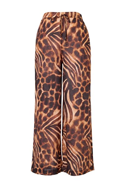 Συλλογή Trendyol Παντελόνι παραλίας με λεοπάρ σχέδιο, υφαντό, κανονική μέση, ...