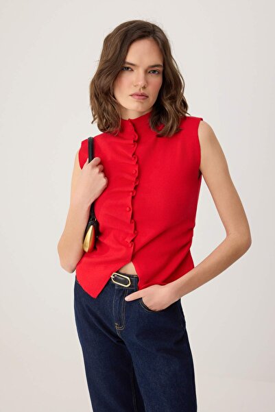 Συλλογή Trendyol Κόκκινη μπλούζα με μαλακή υφή και λεπτομέρεια από πατελένιο ...