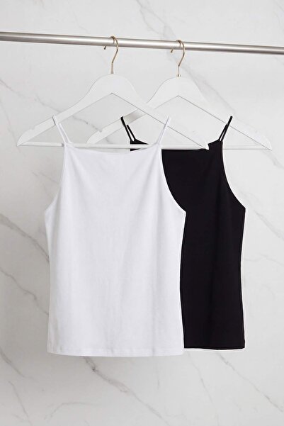 Trendyol Curve Μαύρο-λευκό 2-τεμάχιο πακέτο με κοντό λουράκι, ελαστικό πλεκτό...