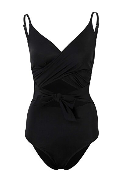 Συλλογή Trendyol Μαύρο μαγιό Hipster με διπλό στήθος και γιακά TBESS21MA0040