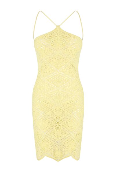 Συλλογή Trendyol Κίτρινο πλεκτό μίνι φόρεμα παραλίας με λαιμόκοψη halter TBES...