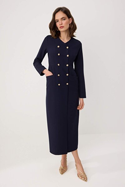 Trendyol Modest Μπλε ναυτικό φόρεμα και ολόσωμη φόρμα χωρίς επένδυση από απλό...