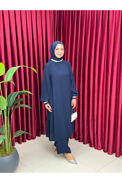 VALENS BOUTİQUE Διπλό παντελόνι τουνίκ με πέτο και μανίκια με πέτρες Τζιν Τακ...