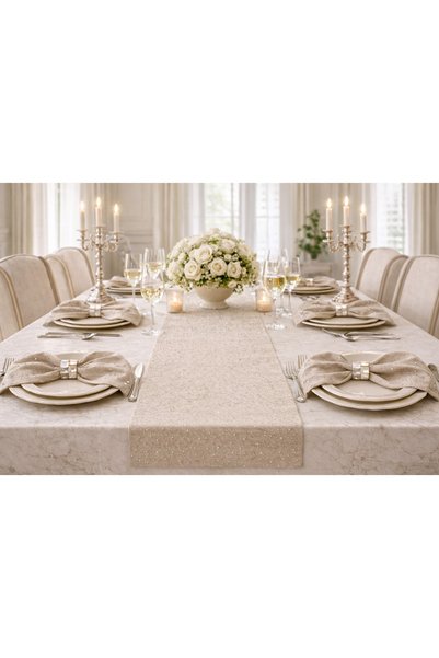 desicap Crystal Stone Işıltı Elegance Linen Table Set Runner 40X140 cm 6-Piece Napkin 34X34 cm