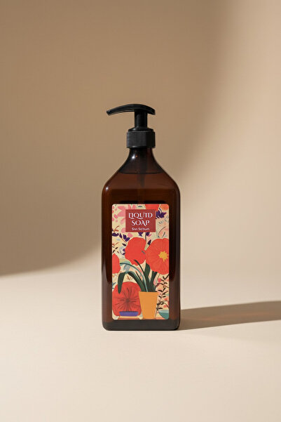 ARİENEL Δοχείο υγρού σαπουνιού από γυαλί κεχριμπαρένιο - 500ml Matisse Flower...