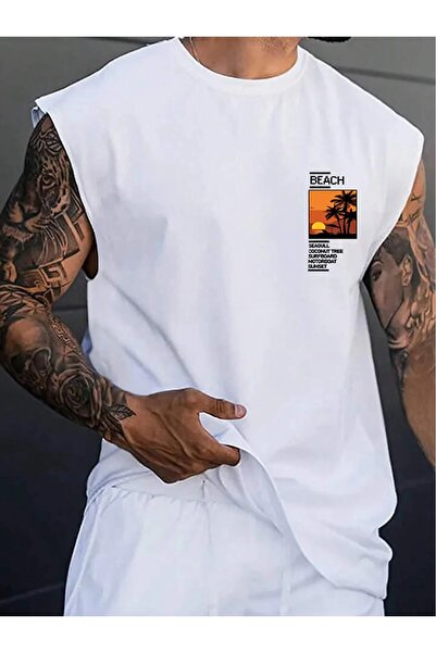 BENROMA Beach Baskılı Unisex Kolsuz Tişört