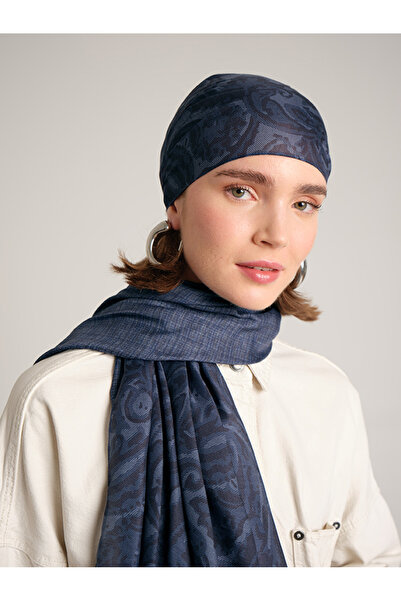 Ayshara Nakkaşhâne Με μονογραμματικό σχέδιο Διπλής όψης Σάλι - Ναυτικό μπλε