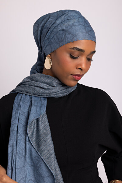 Ayshara Şebnem Hattı Με μονογραμματικό σχέδιο Διπλής όψης Σάλι - Γκρι Μπλε