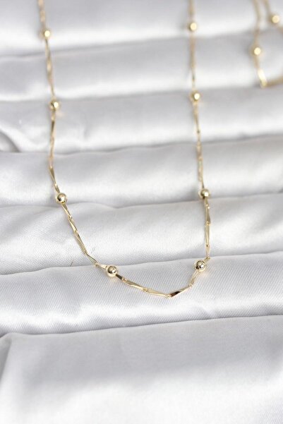 Genel Markalar CM 14K Gold Renk Kesme Çubuk Zincir Topçuklu Model 60 cm Kadın...