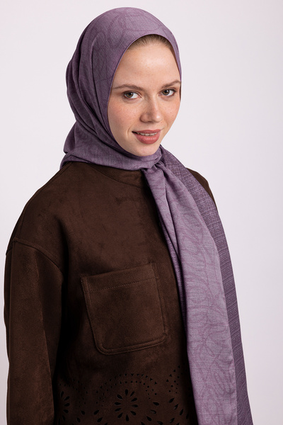 Ayshara Σάλι Şebnem Hattı Με μονογραμματικό σχέδιο Διπλής όψης - Μωβ Λιλά