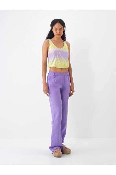 Xint Kadın Lila %100 Keten Regular Fit Pantolon