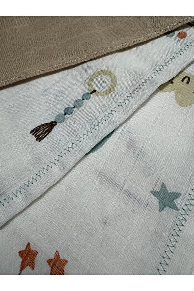 %100 Pamuklu 2 Katlı Kare Müslin Kumaş Rüya Muslin Kundak ve Mendil Seti