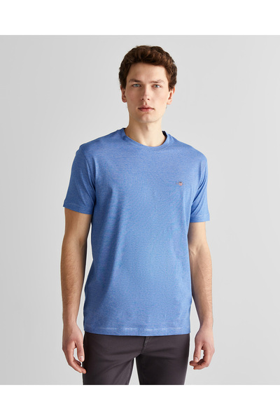 Gant Erkek Mavi Regular Fit Bisiklet Yaka Çizgili T-Shirt