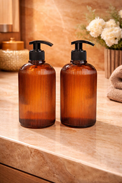 ANGDESİGN Δοχείο υγρού σαπουνιού Sea Glass •• Σετ 2 τεμαχίων - Κεχριμπαρένιο ...