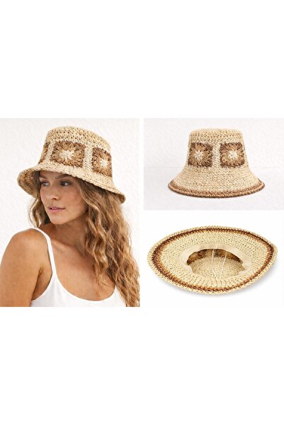 kuru Πολύχρωμο Πλεκτό Καπέλο Bucket |   Ψάθινο σχοινί |   Καλοκαιρινό καπέλο ...