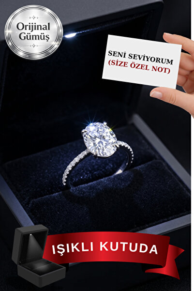 CARAT STONE 5 CARAT Işıklı kutuda kadın oval gümüş yüzük (pırlanta Işıltılı)