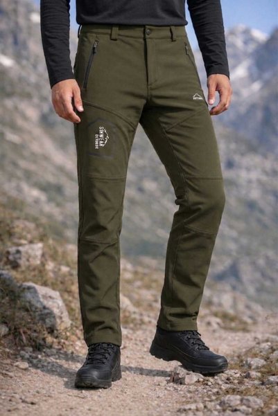 Sınwear Sinwear Men's Khaki Winter Waterproof Windproof Outdoor Softshell Pants with Fleece Inside