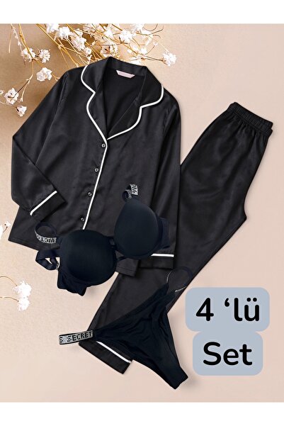 VİP SECRET Σετ Σατέν Πιτζάμες 4 τεμαχίων (σετ πιτζάμες και σουτιέν)