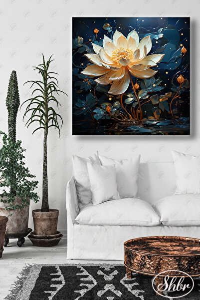 Single Square Decorative Canvas Table Living Room Bedroom Cafe Office Gold Flower 3D Illustration