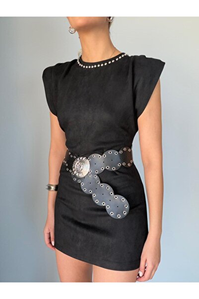 Güneş Μίνι φόρεμα από σουέντ με κέντημα στο γιακά