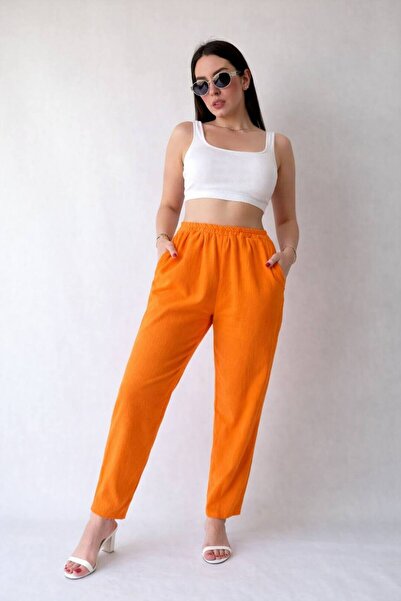 rengastyle Βαμβακερό λινό ύφασμα - Γυναικείο παντελόνι με τσέπες και φόδρα (χ...