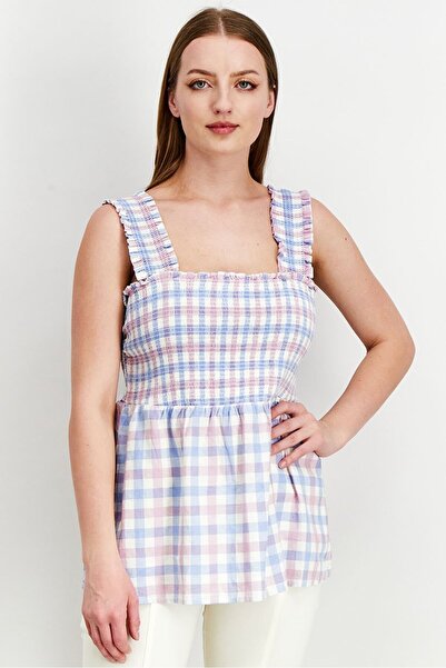 Market And Spruce Women Petite Square Neck Sleeveless Checkered Print Blouse,...