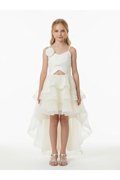 Zekids Βραδινό φόρεμα για κορίτσι με λεπτομέρεια λουλουδιών με λαιμόκοψη με λ...