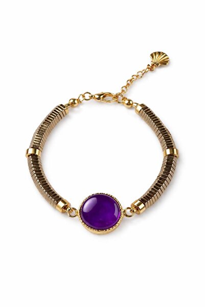 maycollection Real Amethyst Natural Stone and Hematite Natural Stone Bracelet