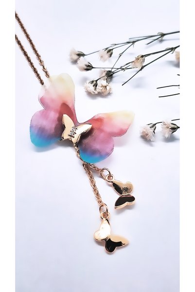 Serenity Tulle Steel Necklace with Hanging Butterfly Figure