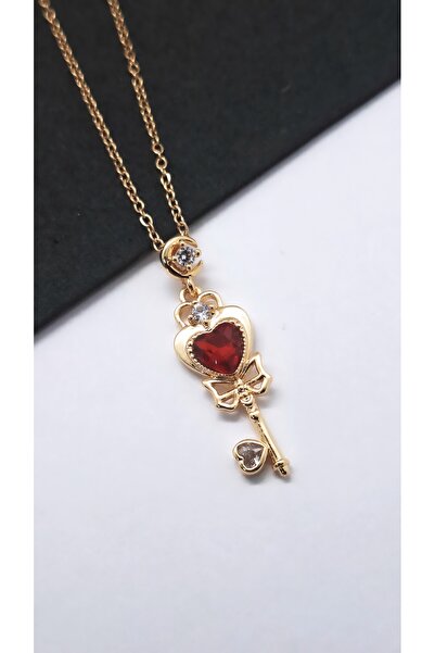 Serenity Colorful Zircon Stone Steel Necklace with Key Figure