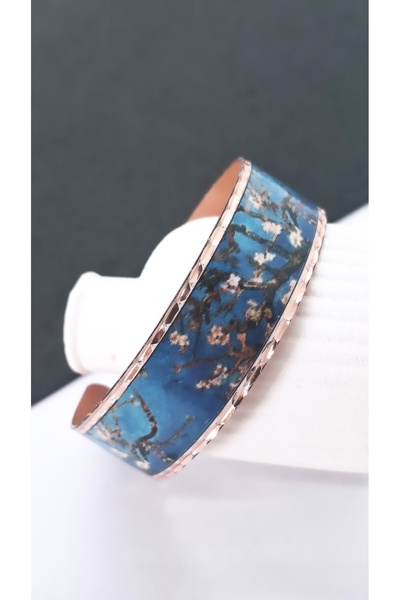 Serenity Blue Flower Patterned Copper Bracelet