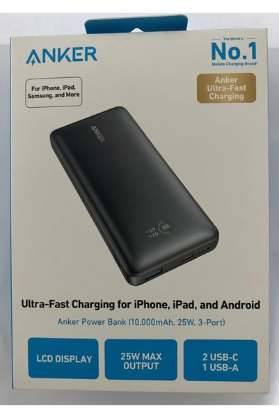 Anker Power Bank (10000mAh .25W, 3 Port 2 USB-C 1 USB -A Black