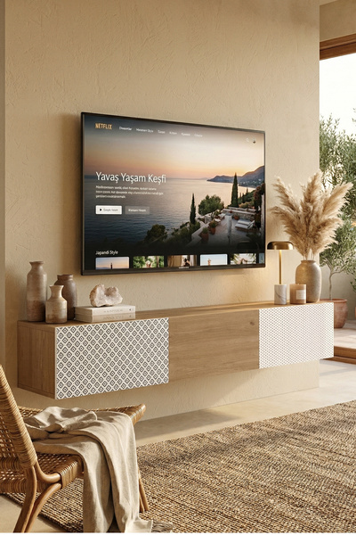 Yurudesign Crea Tv Ünitesi Uv Baskı 180cm Sepet-Beyaz CA2-SWU