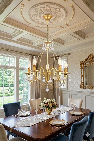 VK HOME AYDINLATMA Hümayun 5 Li Lüx Taşlı Avize (gold)
