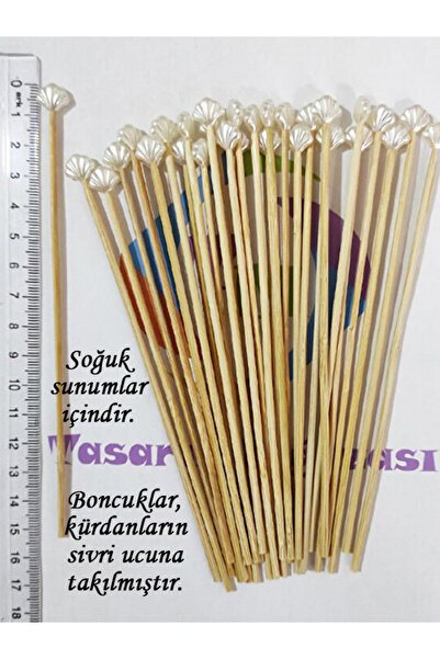 tm tasarı mağazası 15 cm Uzun Kürdan - 10 Adet Dekoratif Küçük İstiridye Inci...