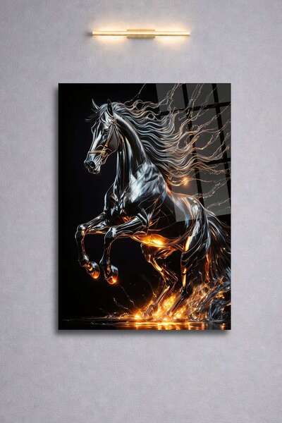 HMDS CONCEPT Γυάλινη ζωγραφική Şaha Kalkan με μαύρο άλογο 86