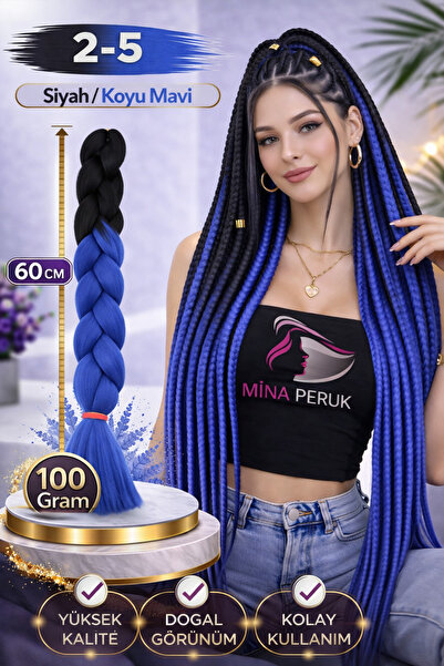 Mina Peruk Afrika Örgülük Sentetik Ombreli Saç 100 Gr. - Siyah / Koyu Mavi Om...