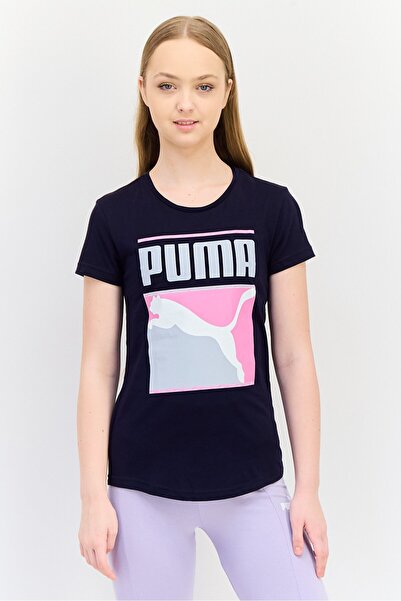 Puma تي شيرت نسائي رياضي بأكمام قصيرة مناسب للأنشطة الخارجية، أزرق داكن