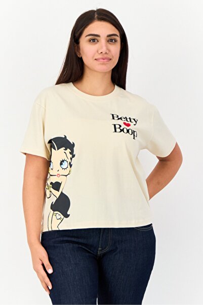 Fleischer Studios Women Crew Neck Short Sleeve Graphic Print T-Shirt, Beige