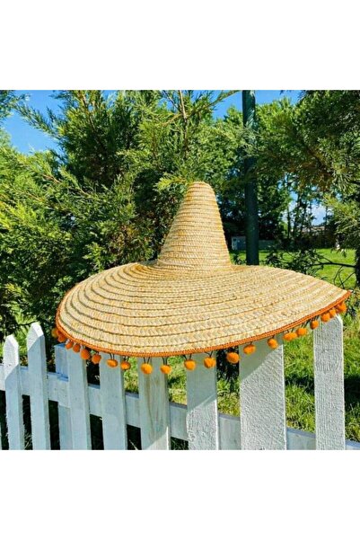 AKTEZ-EL Πορτοκαλί Μεγάλο Ψάθινο Αυθεντικό Μεξικάνικο Καπέλο