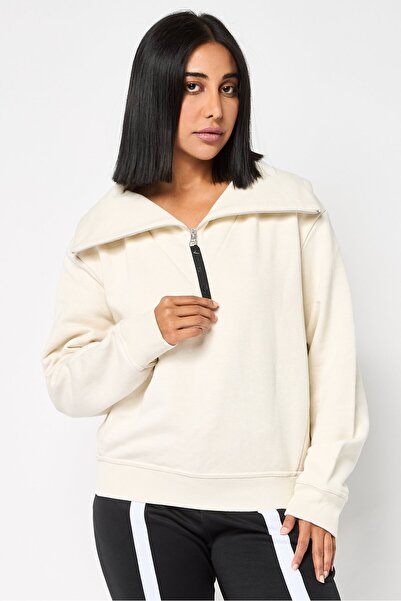 Reebok Women Sportswear Fit Long Sleeves Outdoor Sweatshirt, Cream