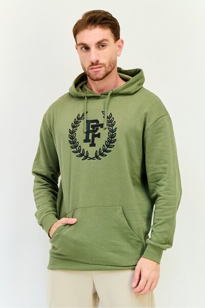 PAUL FRANK Men Long Sleeves Brand Logo Hoodie, Green