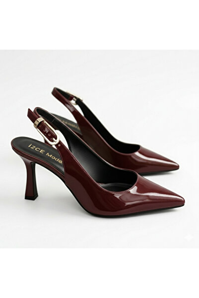 İZCE MODA Γυναικείες γόβες με μυτερό λουράκι στον αστράγαλο από λουστρίνι μπο...