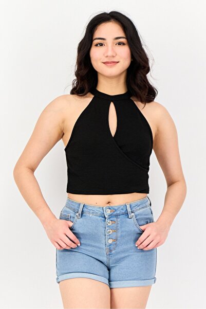 Don't Call Me Jennyfer Women Mock Neck Sleeveless Textured Tank Top, Black