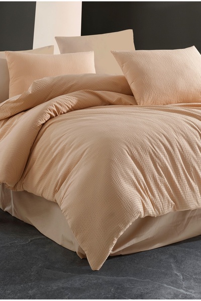 NazeninHome Σετ Παπλωματοθήκης Gofre 100% Βαμβακερό Μονό Μπεζ |   Με σεντόνια