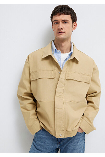 Mavi Beigefarbene dünne Jacke mit Taschendetail, lockerer Schnitt / bequemer ...