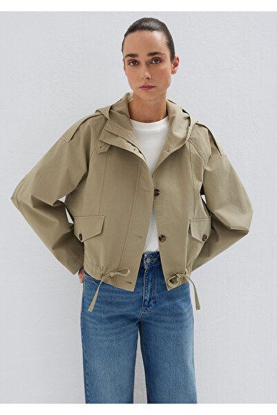 Mavi Μπεζ κοντό μπουφάν με κουκούλα και λεπτομέρεια στη μέση, Oversize / Φαρδ...