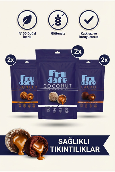 Frudate 6’lı Lezzet Paketi – 3 Gerçek Lezzet | İlave Şekersiz Hurma Topu Seti